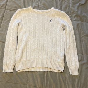 Women’s medium Ralph Lauren Sweater in white with navy blue brand.
